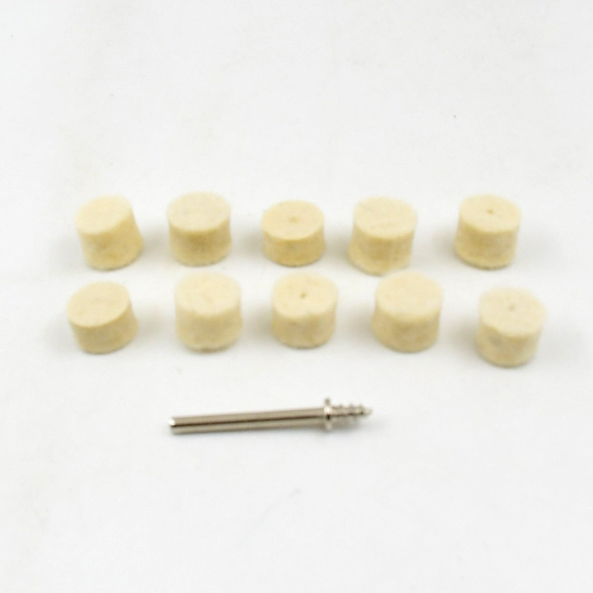 Different shapes of felt buffing wheels for grinding and polishing tasks.