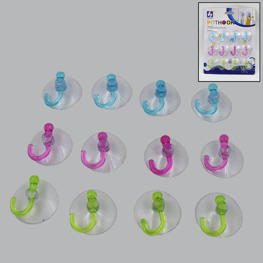 Clear transparent suction hooks displayed neatly for easy home organization.