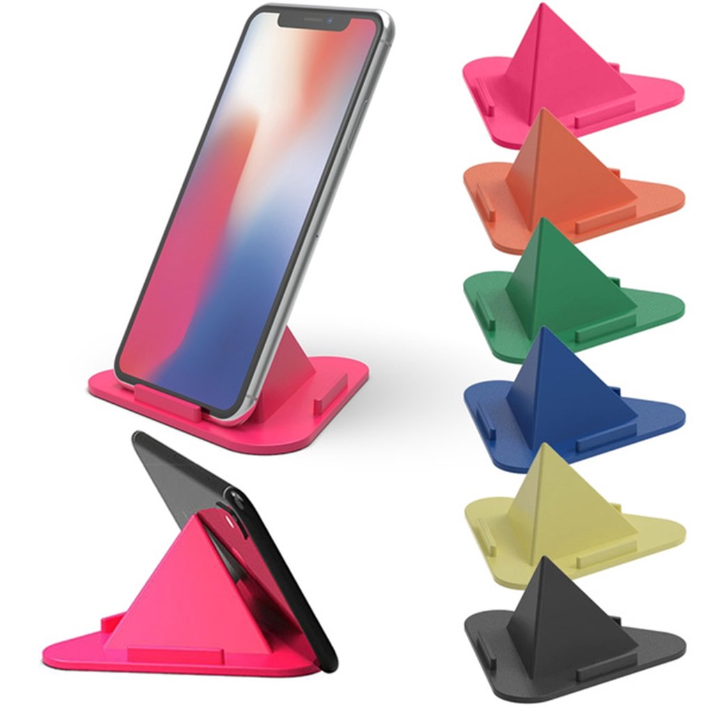 Pyramid mobile holder stand in various viewing angles for desktop use.